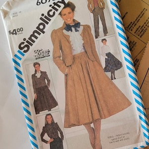 Ruffle Blouse Sewing Patterns for Womens Tops Circle Skirt Pants & Lined Jacket, Vintage 80s Simplicity Patterns 6076 Size 12 Uncut 1983