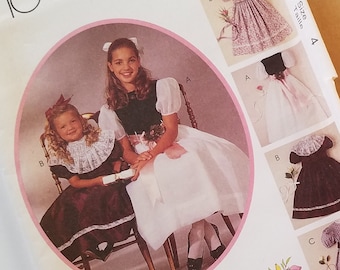 Padrão de costura de vestido formal infantil para meninas Vestido de manga bufante McCalls 6854 Tamanho 4 Kitty Benton Vestido para ocasiões especiais Gola removível
