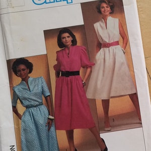 Gathered Dress Sewing Patterns for Womens Dresses, Vintage 80s Simplicity 6789 Size 12 Easy to Sew Elastic Waist Blouson Funnel Neck Uncut