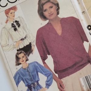 Vintage patrons de couture de chemisier pour hauts à manches longues pour femmes, motifs McCall's 9308 taille 12 buste 34", non coupé motifs de couture faciles imprimés 1984
