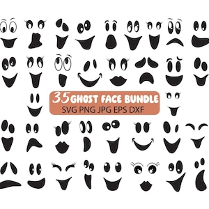 Pacote SVG de rosto fantasma PNG, camiseta fofa de Halloween, escultura de abóbora, rostos de Jack O Lantern Svg Png Jpg Dxf Eps rostos assustadores de abóbora de Halloween