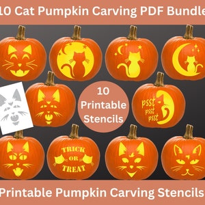 Pumpkin Carving Stencils Halloween Cat Face Jack O Lantern Faces, Printable PDF Templates, Trick or Treat Stencils, Cat Pumpkin Carving