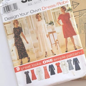 Vintage 90s Dress Sewing Patterns for Womens Dresses Tie Back Long Maxi and Knee Length, Simplicity Patterns 7103 Misses Size 6 8 10 Uncut