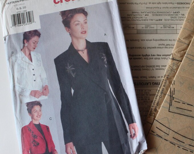 Lined Jacket Sewing Patterns for Womens Jacket With Collar, Vintage 90s ...