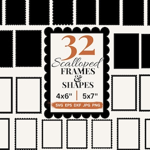 Scalloped Rectangle SVG Picture Frame Laser Cut File Scallop Border Clipart Wedding Invitation Shape Svg, Card Making Scallop Frames Svg