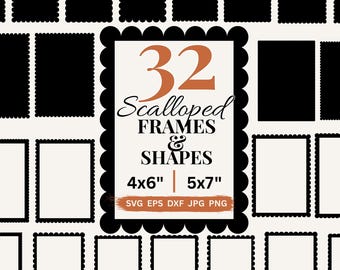Cadre photo rectangulaire festonné SVG, fichier de découpe laser, bordure festonnée, clipart, forme d'invitation de mariage SVG, cadre festonné pour la création de cartes SVG