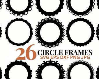 Scalloped Circle SVG Lace Frames PNG Borders Clipart Invitation Shapes, Wedding Invite Card Making, Laser Cut File Bundle Digital Frames Png