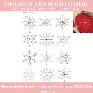 Sneeuwvlokornamenten Handborduurbundel Kerstpatroon pdf, stok en steek afdrukbare sjabloon, winterborduurontwerpen sampler