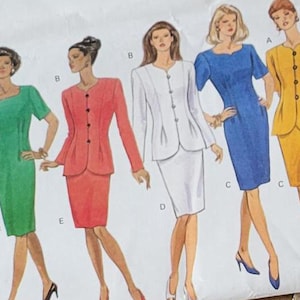 Dress and Jacket Set Sewing Patterns for Womens Suits Dresses, Vintage 90s Butterick Patterns 3362, Misses Size 6 8 10, Uncut Printed 1994
