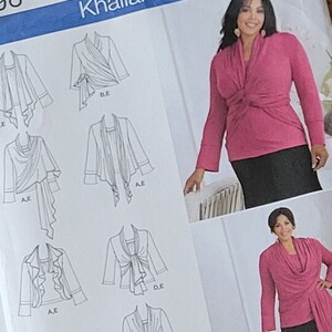 May include: A sewing pattern for a wrap top with a ruffled detail. The pattern is from Simplicity and is part of the Khaliah Ali Collection. The pattern number is 2598 and the size is FF (women's sizes 18W-24W).