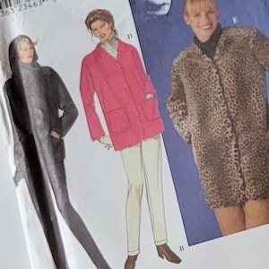 May include: Two sewing pattern envelopes for Simplicity pattern #8942. The front envelope shows three women wearing different jackets. The back envelope shows a pattern for a jacket and pants.