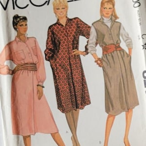 Casual Shirt Dress Sewing Patterns for Womens Jumper or Dresses, Vintage 80s McCalls Patterns 8218 Size 14 Uncut Printed 1982