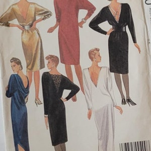 Cocktail Evening Dress Sewing Patterns for Womens Deep V Back Dresses, Vintage 80s McCalls Patterns 9381 Misses Size 12 Uncut 1984