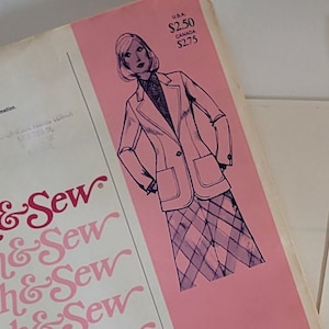 Vintage 70s Jacket Sewing Patterns for Womens Blazer One Button, Stretch & Sew 1035 Size Bust 30 32 34 36 38 40 42 Uncut Print 1975