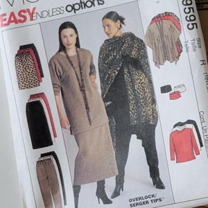 Plus Size Sewing Patterns for Womens Tops Cape Skirt & Pants, McCalls Patterns 9595, Plus Size 18W 20W 22W Uncut Printed 1998 Vintage 90s