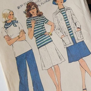 Vintage 70s Pants Sewing Patterns for Womens Tops Skirts and Pants, Simplicity Patterns 6222 Printed 1974, Misses Size 16 Bust 38 Uncut