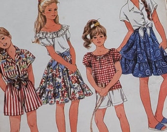 Rüschen Rock Schnittmuster für Mädchen Shorts Shirt ausgestellte Röcke, Vintage 90er Jahre Einfachheit 8309 Größe 12 14 Ungeschnitten