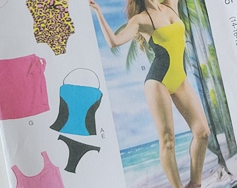 Swim Suit Sewing Patterns for Womens 2 Piece Bathing Suit Bikini and Cover Up Skirt McCalls M6759 Size 14 16 18 20 22 Uncut Print 2013