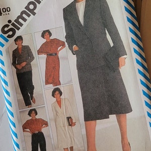 Wrap Skirt Sewing Patterns for Womens Blouse Pants Lined Jacket & Skirt, Vintage 80s Simplicity Patterns 6075 Print 1983 Size 10 Uncut