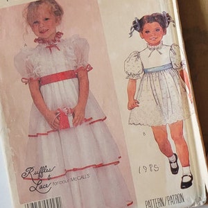 Girls Ruffle Dress Sewing Patterns for Girls Puff Sleeve Dresses Tiered, McCalls Patterns 2295 Size 6 Uncut Print 1985 Vintage 80s