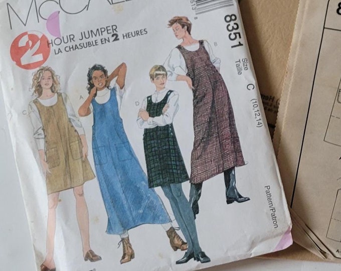 Jumper Dress Sewing Pattern Womens Dresses With Pockets, Vintage 90s