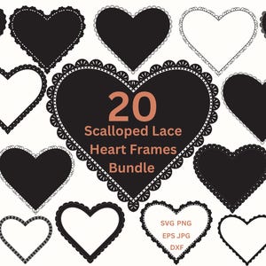 Lace Borders SVG ausgebogter Herzrahmen PNG Deckchen Hochzeitseinladung Einladen Kartenherstellung & Etiketten, Scallop Rahmen SVG Digitale Rahmen Png Eps