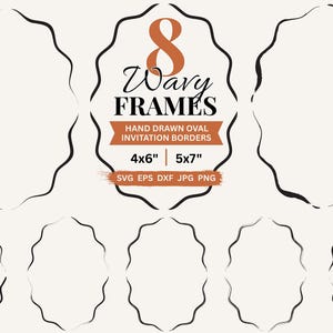 Hand Drawn Oval Frame SVG Bundle Wavy Border Png Squiggle Frames Clipart, Wedding Invitation Border SVG Whimsical Frame Vector