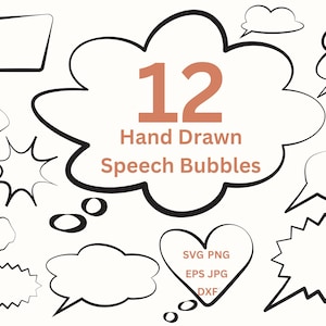 Comic Sprechblasen SVG Bundle Chat Wort Text Box Hand gezeichnet Clipart, Gedankenblase, Herz Sprechblase Clip Art Doodle Elements PNG