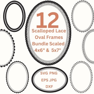 Lace Borders SVG ausgebogter ovaler Rahmen PNG Hochzeitseinladung Einladen Kartenherstellung & Etiketten, Scallop Rahmen SVG Digitale Rahmen Png Dxf Eps