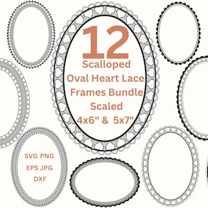 Herz-Spitzenränder SVG Ausgebogter Ovaler Spitzenrahmen PNG Hochzeitseinladung Einladen Kartenherstellung, Laser-Schnitt-Datei-Bundle Digitale Rahmen Png Dxf