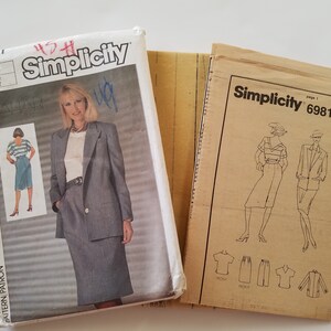 Vintage Blouse Sewing Patterns for Womens Wardrobe Skirt, Pullover Blouse, and Lined Jacket Misses Size 14 Vintage 80s Simplicity 6981 Uncut