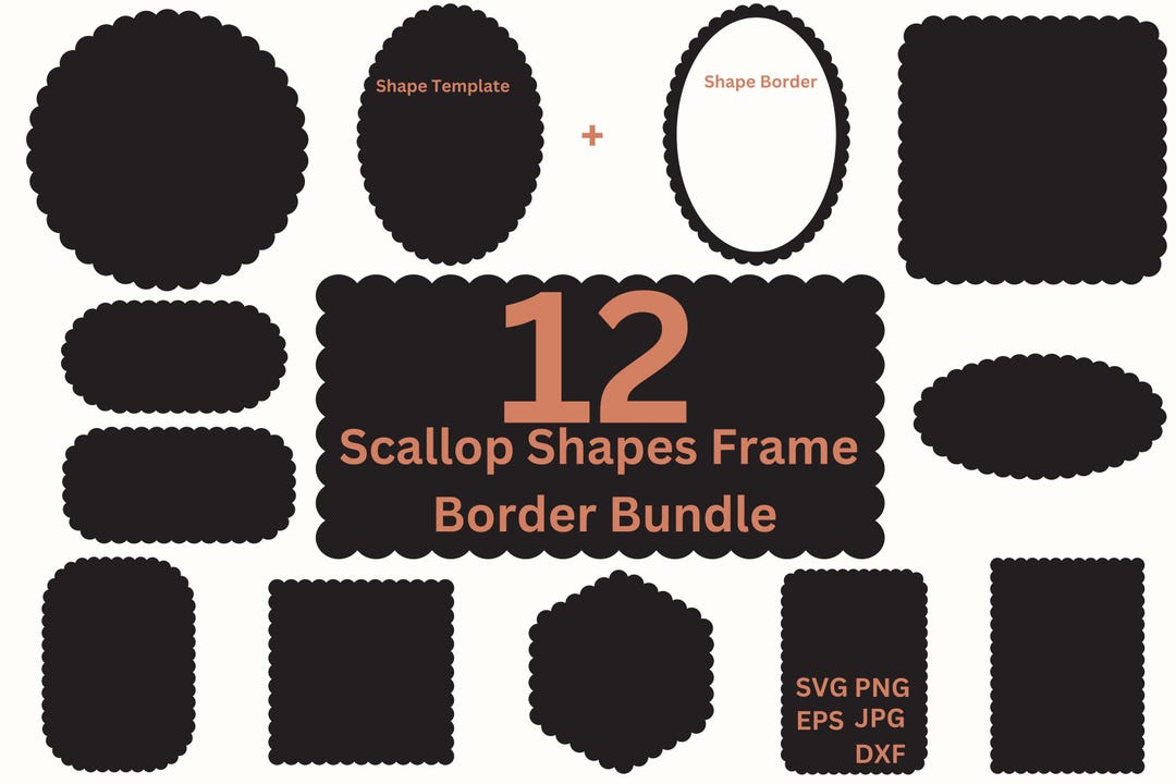 Scalloped Shapes SVG Frame Laser Cut File Borders Clipart PNG, Wedding ...