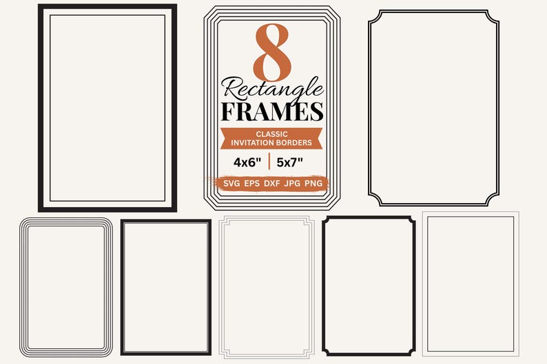Rectangle Borders SVG PNG Wedding Invitation Frames Clipart, Invite Card Making & Labels SVG, Digital Borders Png, Cut Files Svg Jpg Dxf Eps