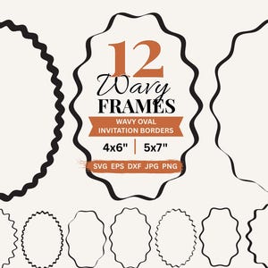 Squiggle Oval SVG Wavy Borders Clipart Hand Drawn Frames PNG Invitation SVG Bundle, Doodle Wedding Invite Card Making, Greeting Card Svg Eps