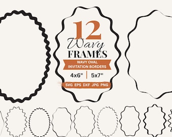 Squiggle Oval SVG Wavy Borders Clipart Hand Drawn Frames PNG Invitation SVG Bundle, Doodle Wedding Invite Card Making, Greeting Card Svg Eps