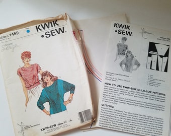 Kwik Sew vintage 1980s sewing pattern 1459 misses knit tops with waistband size xs s m l Uncut