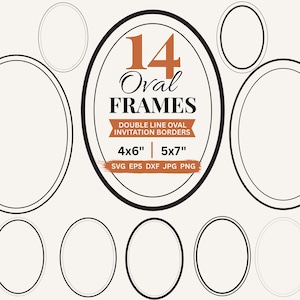 Simple Oval Frame SVG Double Line Borders Clipart PNG, Invitation & Wedding Invite Card Making Digital Frames Png Laser Engraving Files Eps