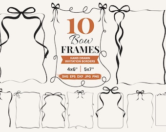 Hand Drawn Bow Frame Clipart Coquette Border PNG, Whimsical Wedding Invitation Border SVG Coquette Bow Svg Doodle Frame Clipart Vector