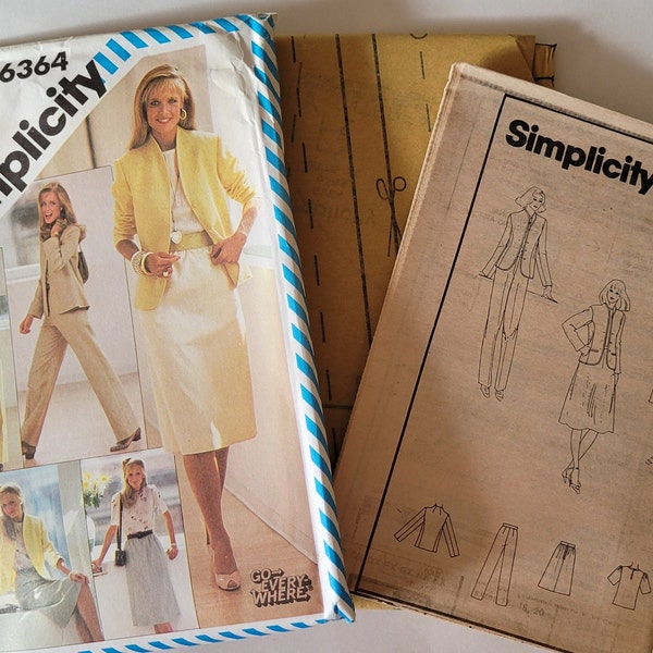 Sewing Pattern Women Blouse, Skirt, Pants, and Lined Jacket, Vintage 1980s Simplicity Patterns 6364 Printed 1983, Misses Size 10, Uncut