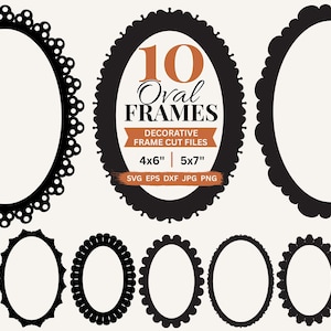 Cadre ovale orné SVG, fichier de découpe laser SVG, cadre photo PNG, modèle de cadre décoratif, cadres numériques PNG pour la création de cartes de vœux