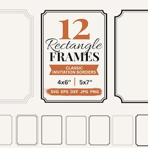 Bordes rectangulares SVG para marcos de invitaciones de boda, imágenes prediseñadas para tarjetas de invitación y etiquetas SVG, bordes digitales PNG, archivos de corte SVG JPG DXF EPS