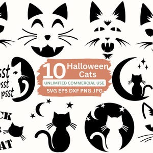 Pumpkin Carving SVG Halloween Cats Face Scary PNG Clipart, Jack O Lantern Svg Dxf Eps, Cat and Moon Vector Design, Cricut & Laser Cut Files