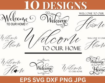 Letrero de bienvenida a nuestra casa estilo granja en archivos SVG para Cricut, diseños de arte de pared, colgador de puerta de entrada y felpudo PNG imprimible, letrero de puerta principal láser