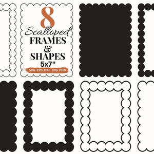 Scallop Rectangle Shapes SVG Rectangle Frame PNG, Invite Card Making Cake Topper Shapes Vector Frame Laser Cut Files Dxf Eps Scallop Frames