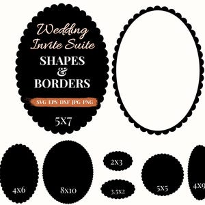 Scalloped Oval Frame SVG Borders PNG Invitation Shapes Laser Cut File, Cricut Wedding Invite Card Making Template, Digital Frames Png Dxf