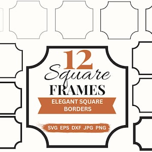 Elegant Square Frame SVG Inverted Corner Square Border Svg, Cake Topper Shapes Wooden Sign Shapes SVG Laser Cut File Monogram Frame Vector