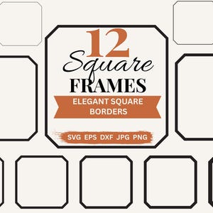 Square Frame SVG Cut Corner Square Border Svg Label Frame Clipart, Printable Frames PNG for Card Making and Monograms Laser Cut File