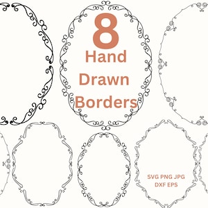 Grillige handgetekende randen SVG PNG ovale uitnodigingsframes clipart, bruiloft uitnodiging kaart maken & labels digitale SVG-grenzen PNG JPG DXF Eps