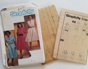 1980s Vintage Pullover Dress Sewing Pattern Simplicity 6789 Size 12 Easy to Sew Gathered Skirt Elastic Waist Blouson with Funnel Neck Uncut