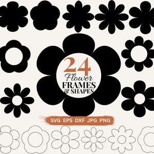 Paper Flower Shapes Svg Cricut Flower Cut File Flower Frame SVG Bundle Daisy Flower PNG, Frame Laser Cut File Card Making Floral Clipart